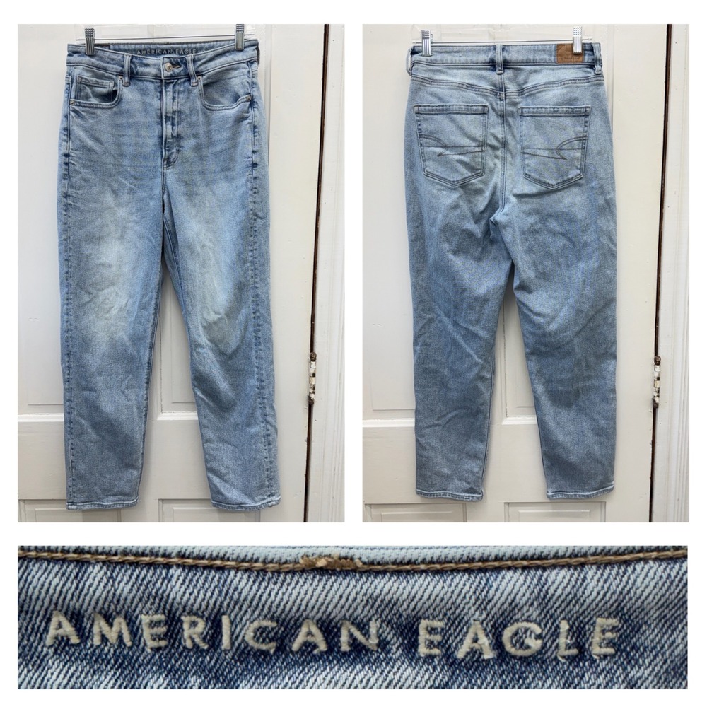 American Eagle Mom Jeans Womens 6 Light Wash High Rise Stretch Denim